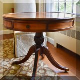 F12. Mahogany drum table. 29”h 34”w 